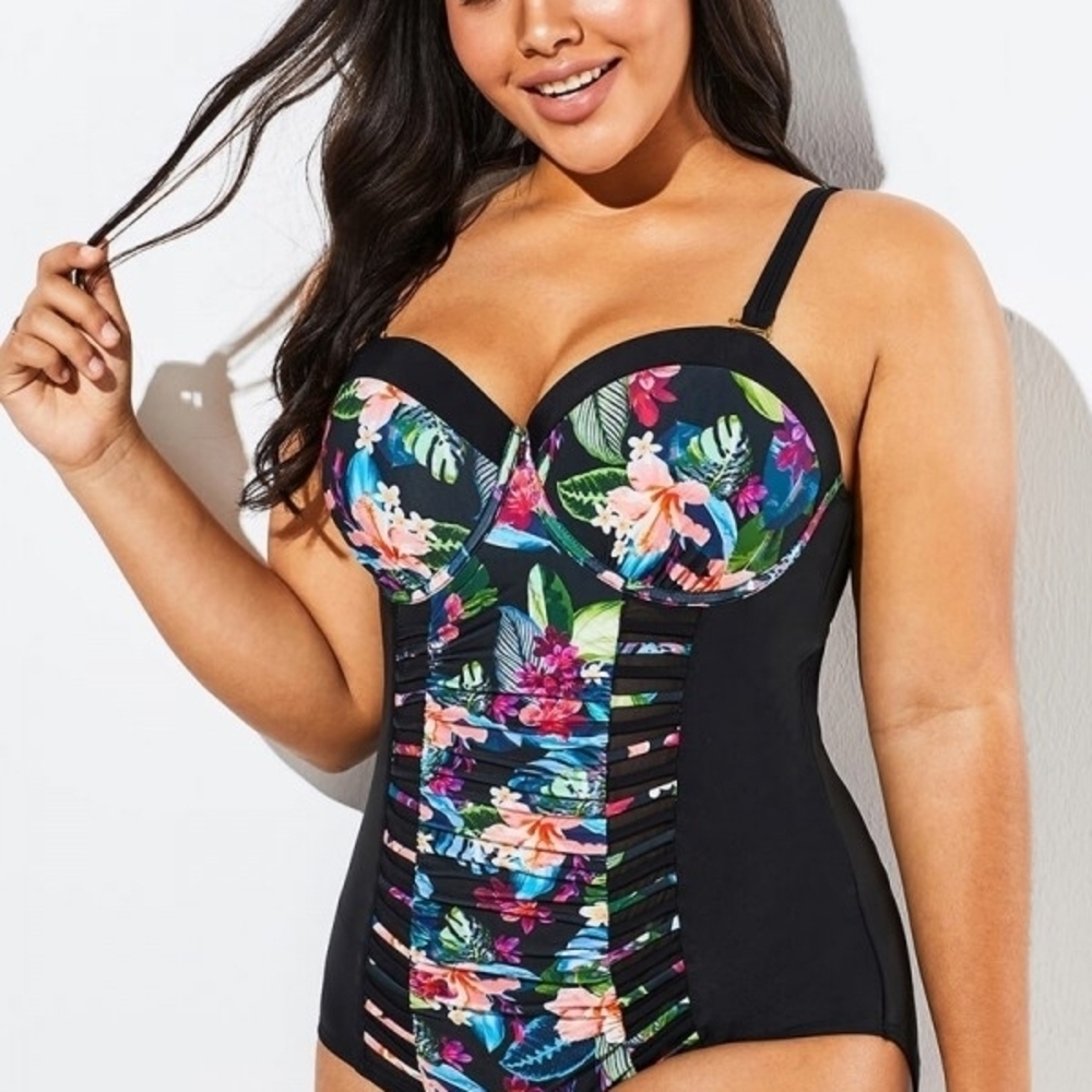 MeetCurve Underwire One Piece Swimsuit – 4X – Black Floral – NWT image 4